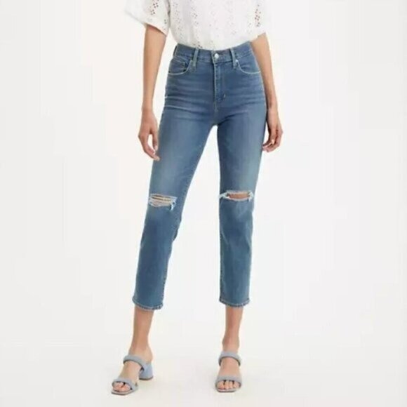 NWT Levi's 724 High Rise Straight Leg Cropped Jeans Size 29 Medium Wash - Picture 1 of 9
